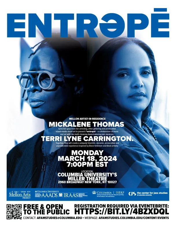 Image of event poster ENTRƏPĒ with Mickalene Thomas & Terri Lyne Carrington