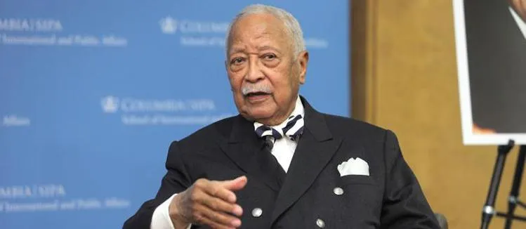 David Dinkins on stage at the annual David N. Dinkins Leadership and Public Policy Forum held Dec. 3, 2015 at Columbia's School of International and Public Affairs; Photo by Michael Dames
